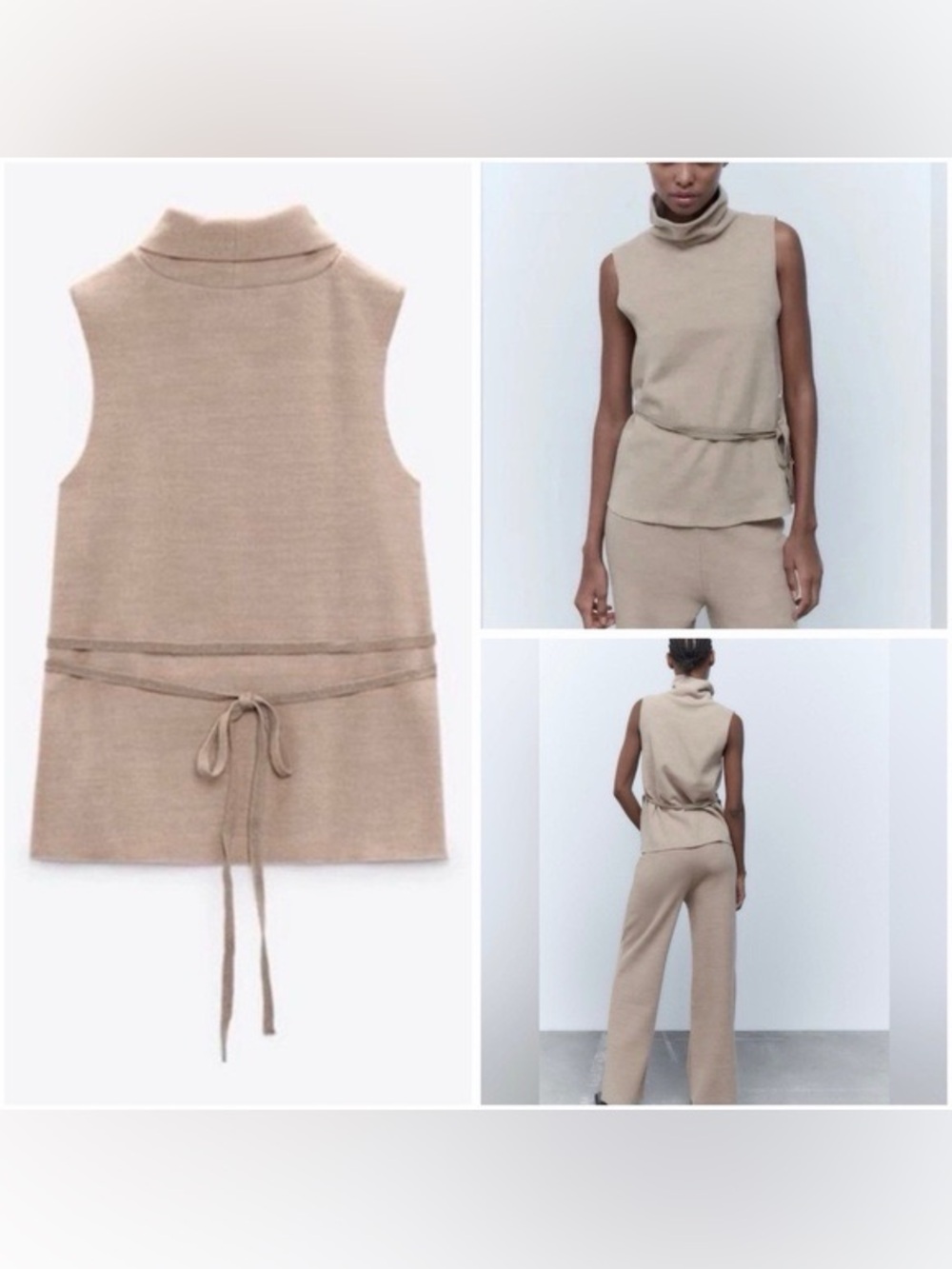 Zara Sleeveless Turtleneck Knit Top and Pants Set